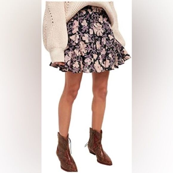FREE PEOPLE End of the Island Godet mini skirt dark floral - Picture 1 of 9